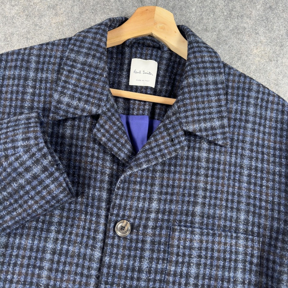 Paul Smith Blue and Brown Checked Wool Coat